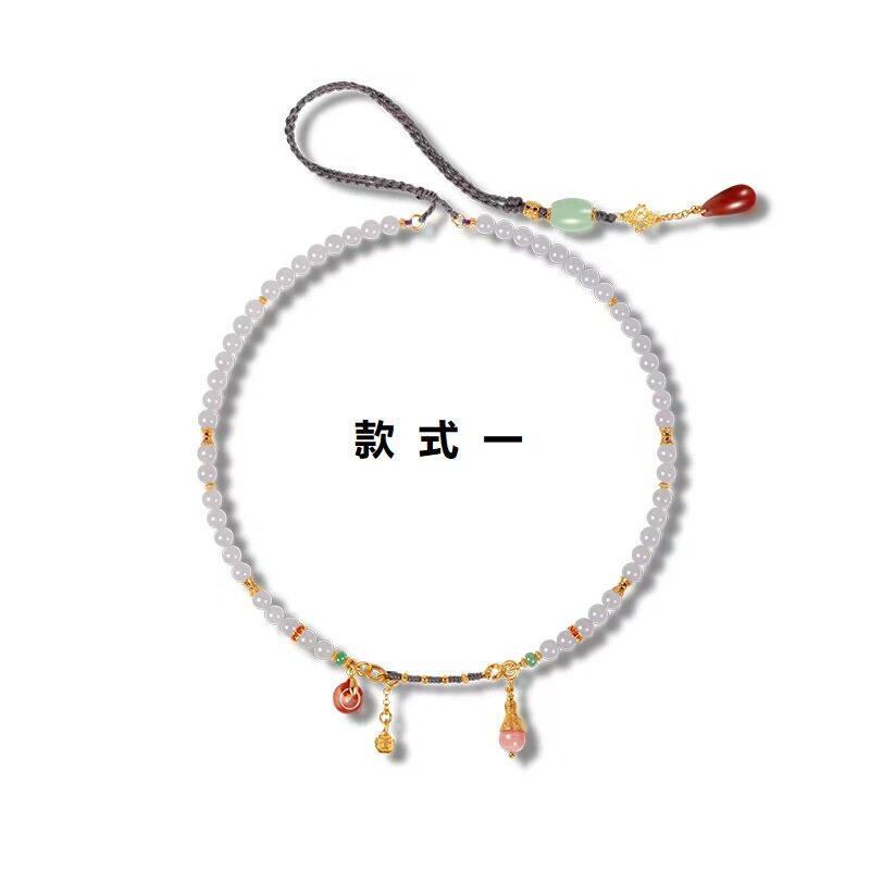现货天然和田玉烟紫项链女款925银镀18K金时尚藕粉圆珠锁骨链工厂