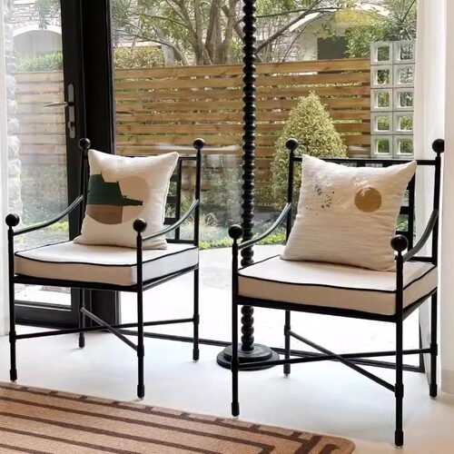 中古铁艺户外椅法式餐椅客厅单人椅庭院露天休闲椅设计师靠背椅