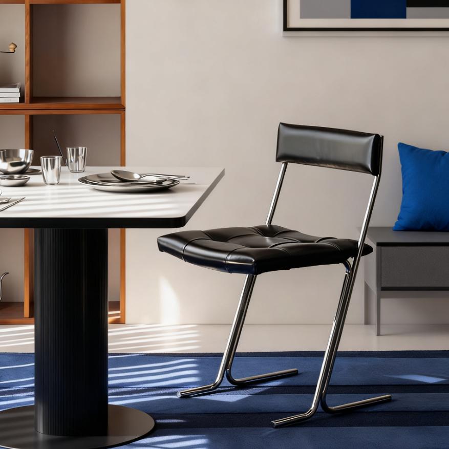 包豪斯餐椅家用复古休闲椅书桌椅设计师靠背椅不锈钢中古洽谈椅