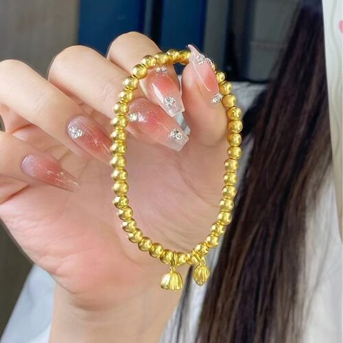 古法传承仿真手镯金色两世欢莲蓬金珠手链结婚送礼物手串配饰品