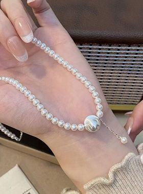 新中式复古珍珠项链简约新品锁骨链 ins小众气质颈贝珠手链批发