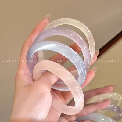 冰冰粉手镯浅粉百搭天然清冷感仙女镯冰透白月光高冰猫眼手镯
