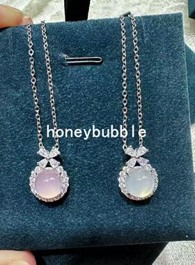 冰透白玉髓吊坠在逃公主锆石女蝴蝶结2026年新款感时尚锁骨链