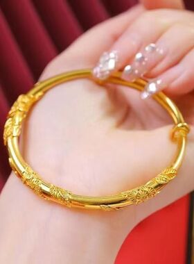 金店同款繁花似锦仿真手镯金色轻奢高级推拉简约活口手环饰品送礼