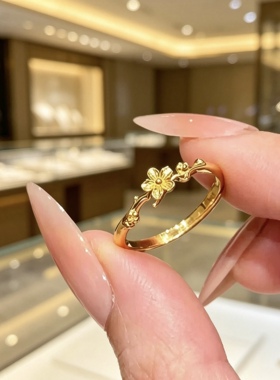 金店同款仿真金色蕾丝桃花戒指开口可调节甜美食指环高级饰品送礼