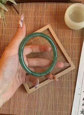 国风水墨清冷感玻璃仿玉手镯新中式树莓玻璃手镯女银手镯玉镯