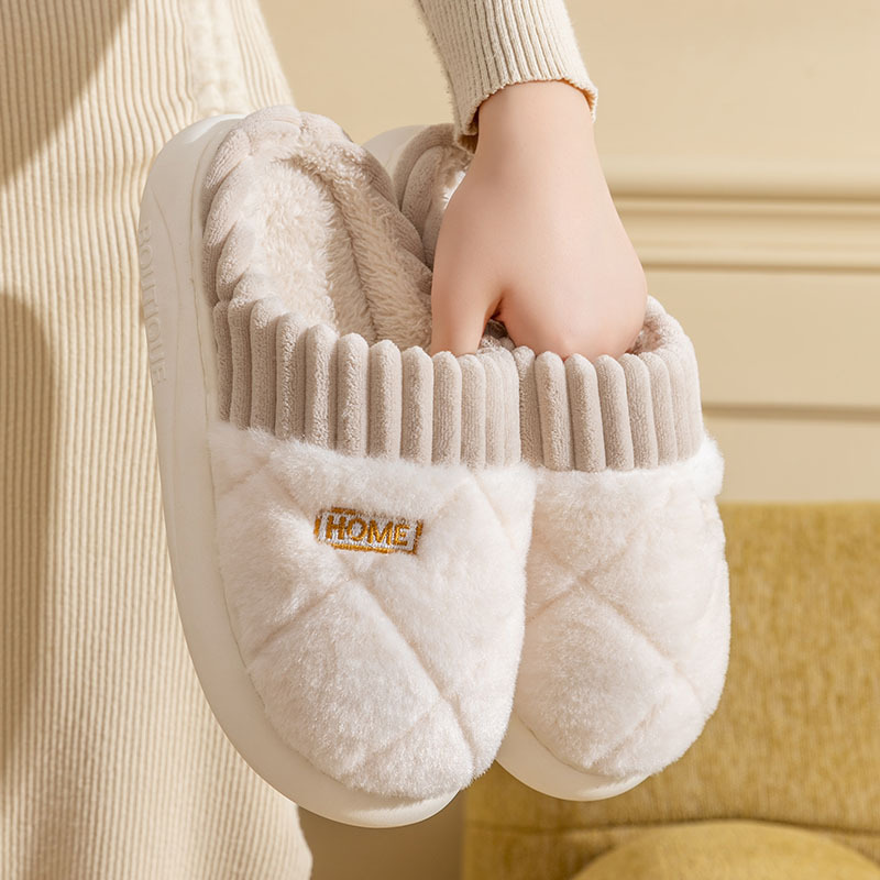 新款加绒加厚棉拖鞋冬季保暖