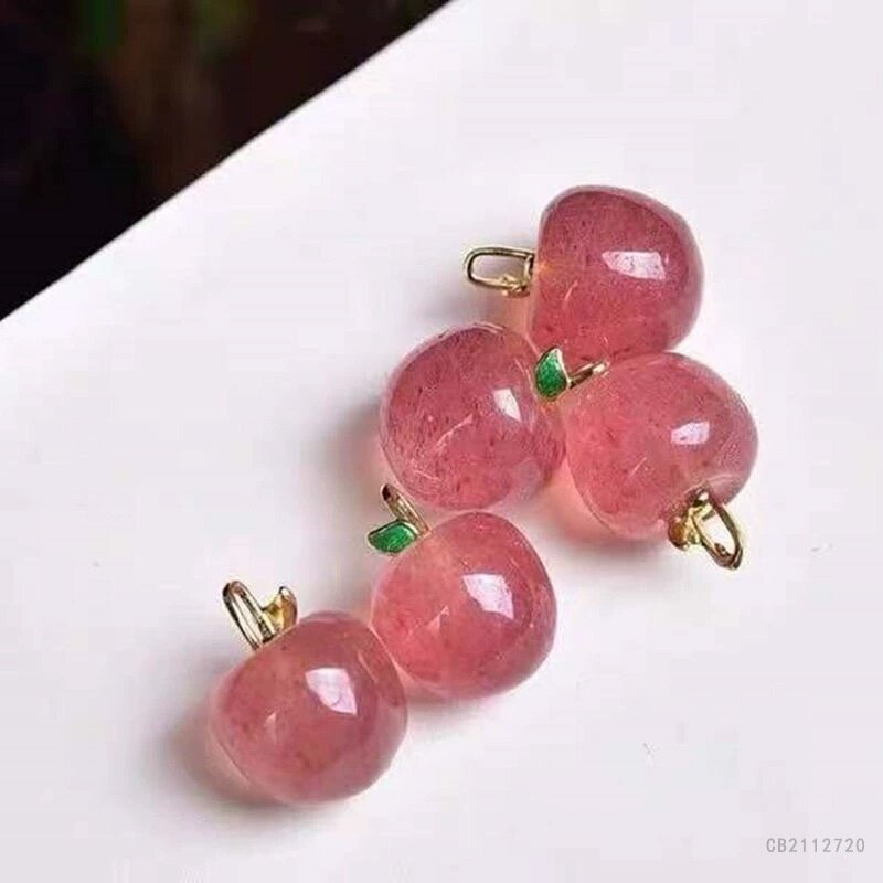 天然草莓晶小苹果吊坠爱情石水晶项链提溜饰品s2112720
