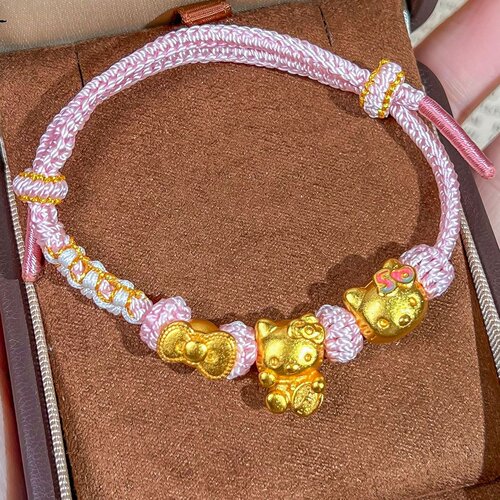 金店同款手工编织桃花绳结强保色KT猫蝴蝶结配饰粉色手链手饰礼物