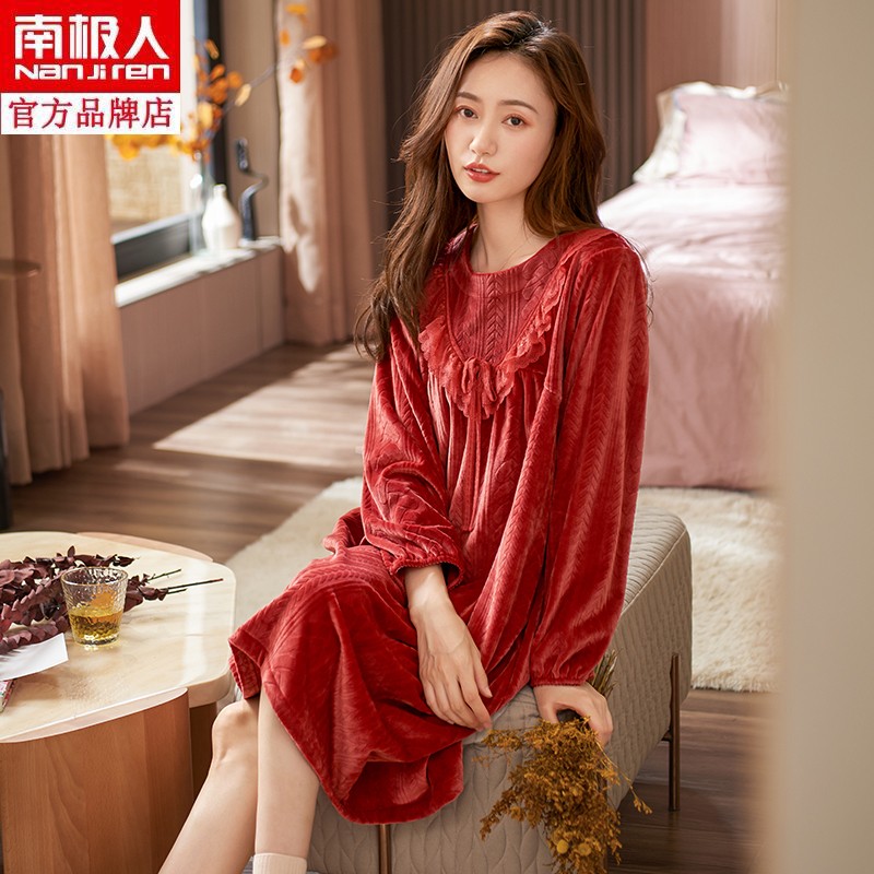 南极人春秋季加厚长袖保暖睡裙