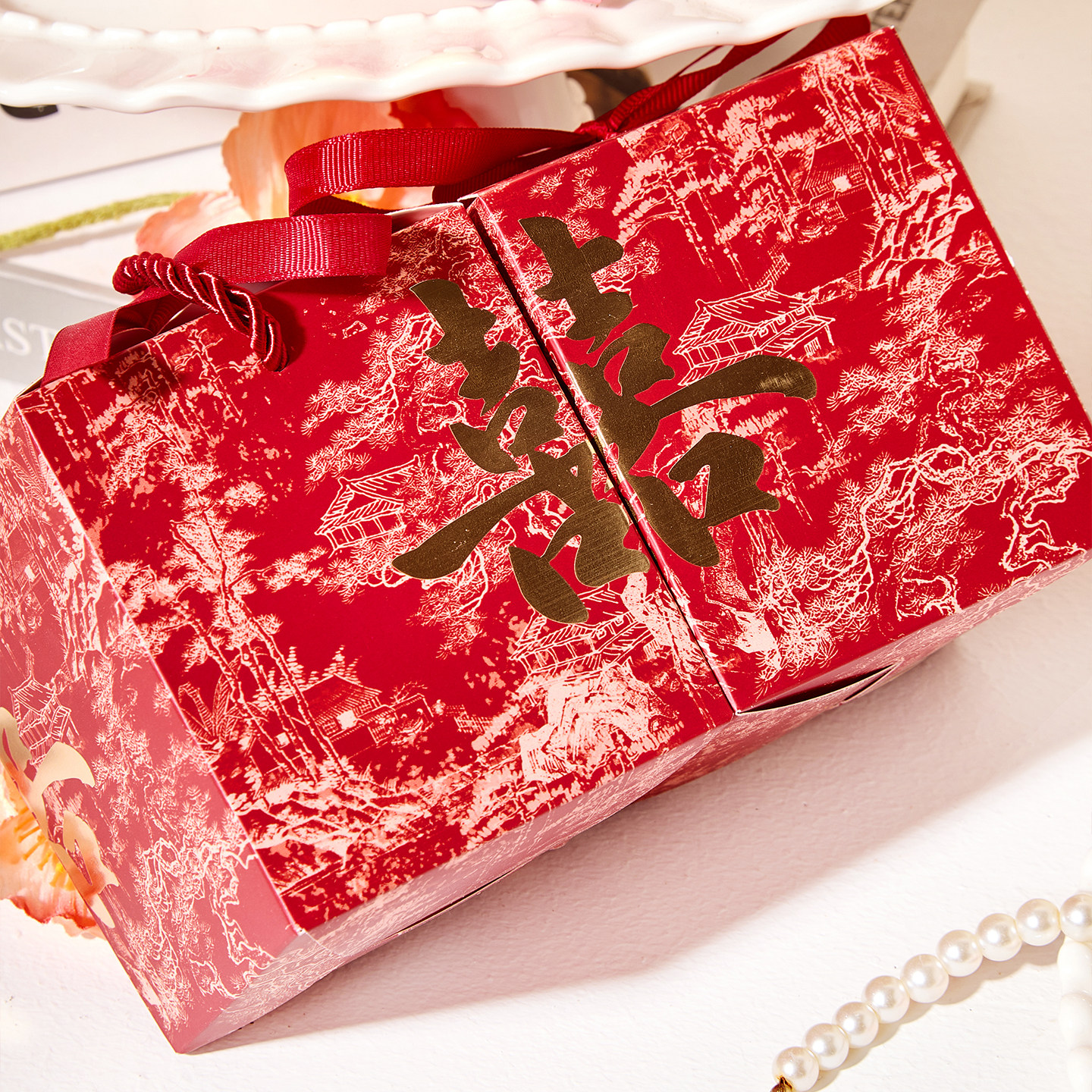 高档双喜字红色喜糖盒成品搭配好中国风结婚回礼含喜糖果包好发货