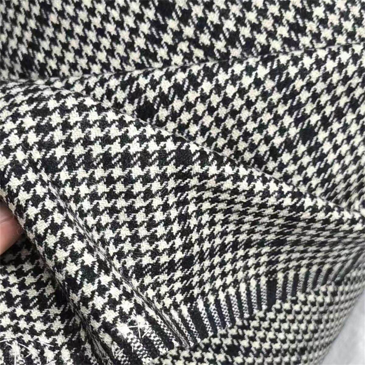 经典中厚黑白千鸟格面料 服装手工diy马甲裤子仿羊绒粗纺毛呢布料
