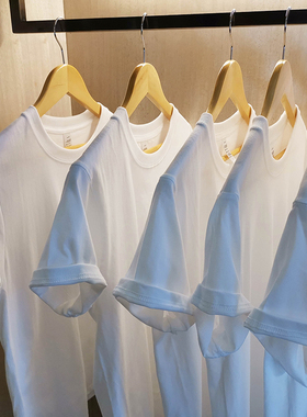 (买一送一)230g新疆棉花重磅纯棉圆领T恤厚实不透纯白短袖基础款