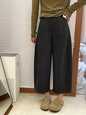 SEAWHEN海维恩 醋酸羊毛绒阔腿九分裤 冬季加厚显瘦松紧腰蚕型裤