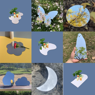 不规则镜子 蝴蝶形状镜子异形摄影道具春天拍花镜子学生拍照镜子