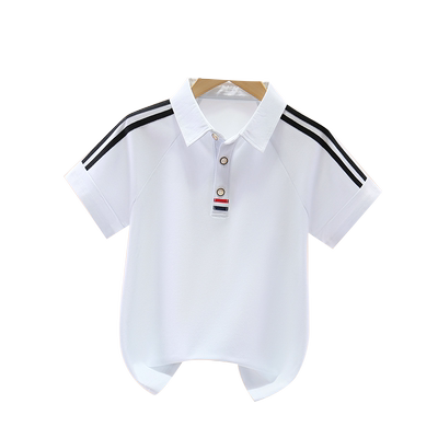 男童polo衫白色2025夏季新款半袖中大童男宝短袖体恤学院表演服棉