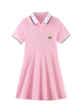 女童连衣裙2026春季新款夏装中大童Polo裙学院风校服短袖A字裙棉