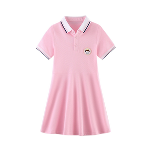女童连衣裙2026春季新款夏装中大童Polo裙学院风校服短袖A字裙棉