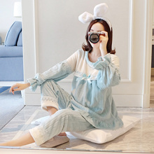 孕妇冬装月子服纯棉喂奶睡衣春秋家居套装秋冬季12月份加厚哺乳衣