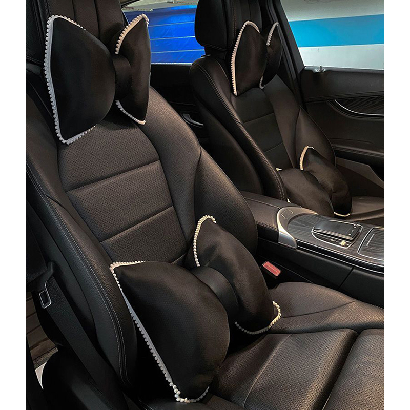 腰靠汽车护腰黑色蝴蝶结腰垫腰枕座椅腰托车内靠枕车载头枕护颈枕