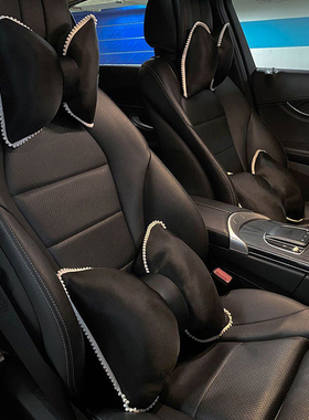 腰靠汽车护腰黑色蝴蝶结腰垫腰枕座椅腰托车内靠枕车载头枕护颈枕