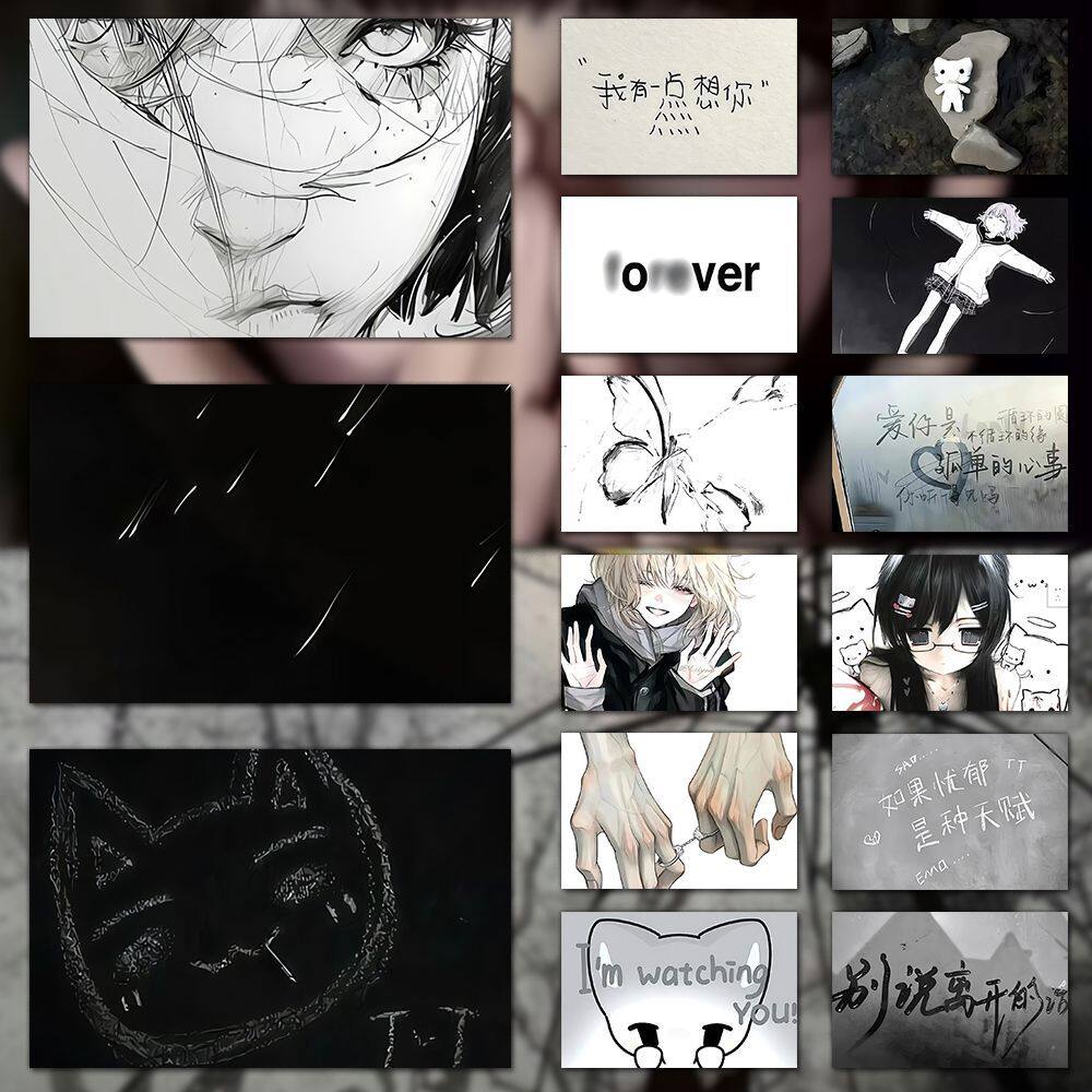 240张黑白ins风文字背景图贴纸简约治愈系创意个性装饰手机壳平板