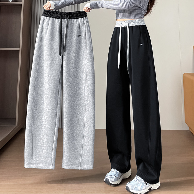 加绒弯刀卫裤女秋冬季高腰加厚直筒裤子运动女裤休闲香蕉阔腿裤女