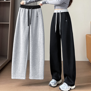 加绒弯刀卫裤女秋冬季高腰加厚直筒裤子运动女裤休闲香蕉阔腿裤女