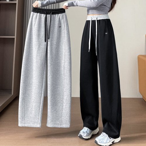 弯刀卫裤女秋高腰直筒裤子运动女裤秋冬季加绒休闲香蕉阔腿0926r