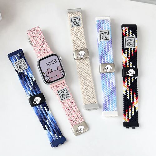 适用于苹果iWatch7-9 41mm 举杯小狗磁吸扣弹力尼龙编织表带38MM
