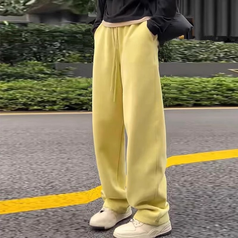 潮牌2525早春新款女装黄色运动卫裤女秋冬季加厚宽松阔腿香蕉裤子