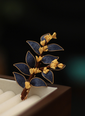 蓝色布绒桂花古风汉服发夹精致花朵发饰新中式旗袍秀禾边夹头饰女