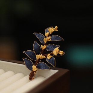 蓝色布绒桂花古风汉服发夹精致花朵发饰新中式旗袍秀禾边夹头饰女