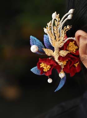 新中式凤凰订婚盘发头饰新娘喜婆婆妈妈婚宴发饰秀禾服红色配饰女