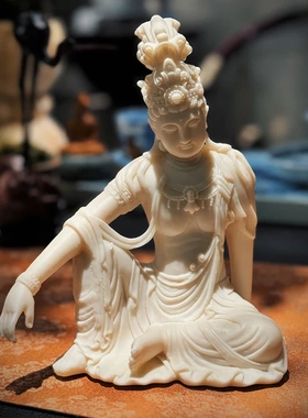 茶空间自在观音佛具工艺品新中式禅意摆件客厅玄关茶宠象牙果摆件