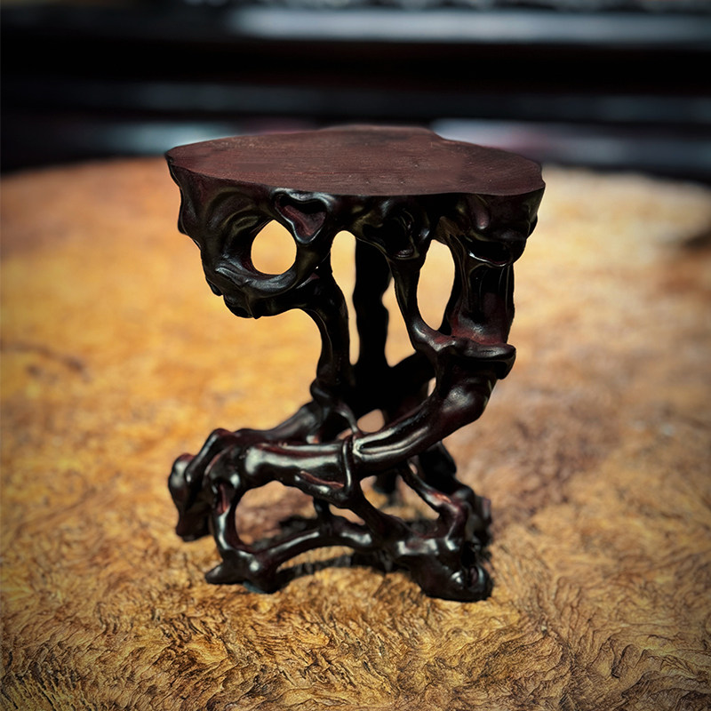 古典复古根雕底座非实木立体雕刻松树梅花奇石底座办公室客厅摆件