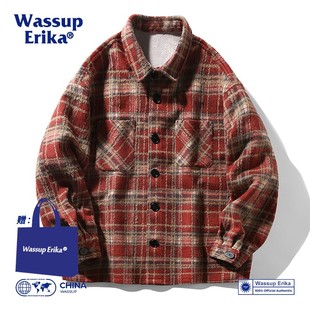 WASSUP早秋返校穿搭小香风外套男慵懒风情侣格子上衣休闲翻领夹克