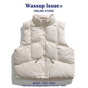WASSUP ISSUE冬季美式立领棉马甲男情侣休闲棉服背心宽松棉袄外套