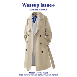 春秋季 WASSUP 风衣外套男款 中长款 英伦风夹克翻领大衣男 ISSUE美式