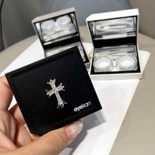 十字架镶钻隐形眼镜盒高级感便携防漏透明夹子吸棒美瞳盒子收纳盒