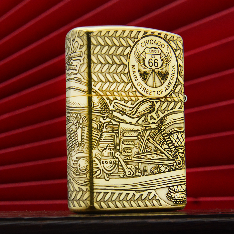 ZORRO佐罗个性创意黄铜五面雕刻经典哈雷机车砂轮煤油打火机包邮
