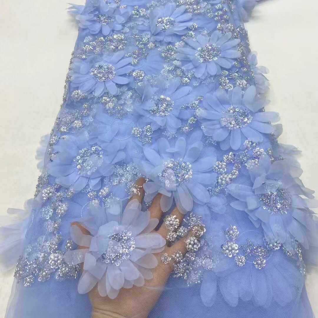 花朵网纱蕾丝绣花布，新款晚宴感恩节礼服连衣裙欧美拖尾面料