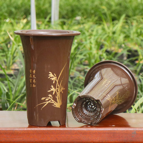 仿紫砂兰花盆大口径君子兰盆黑陶瓷高款兰草盆绿植专用花卉塑料 - 封面