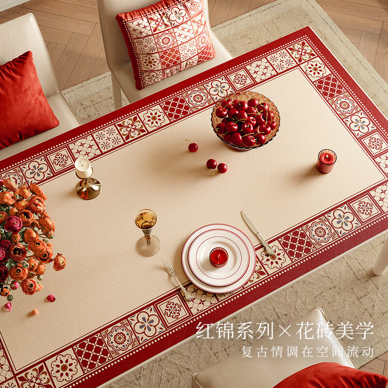 范居态度红锦美式复古防水桌垫新年喜庆圣诞氛围感餐桌垫皮革垫子,居家布艺,桌布,淘宝优惠券,粉丝福利购,淘宝优惠卷