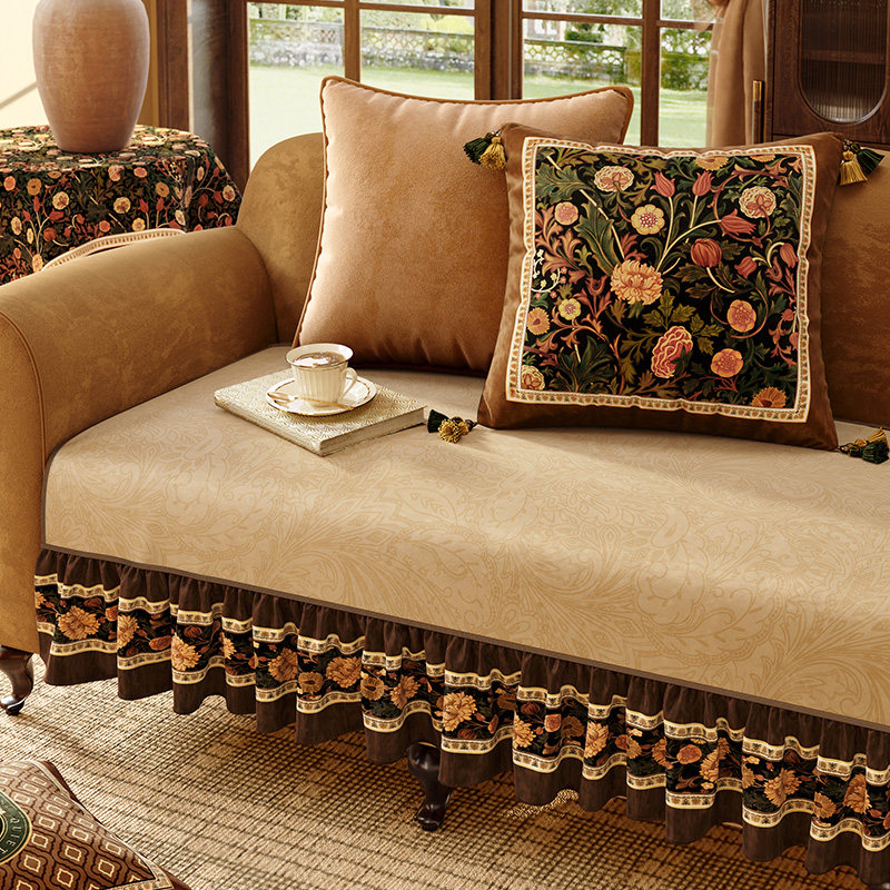 范居态度凯茜美式四季通用沙发垫毛绒防滑坐垫防猫抓复古沙发盖布