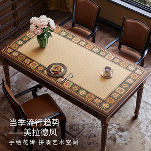 范居态度美拉德皮革餐桌垫美式 复古轻奢防油免洗高级感长方形桌布