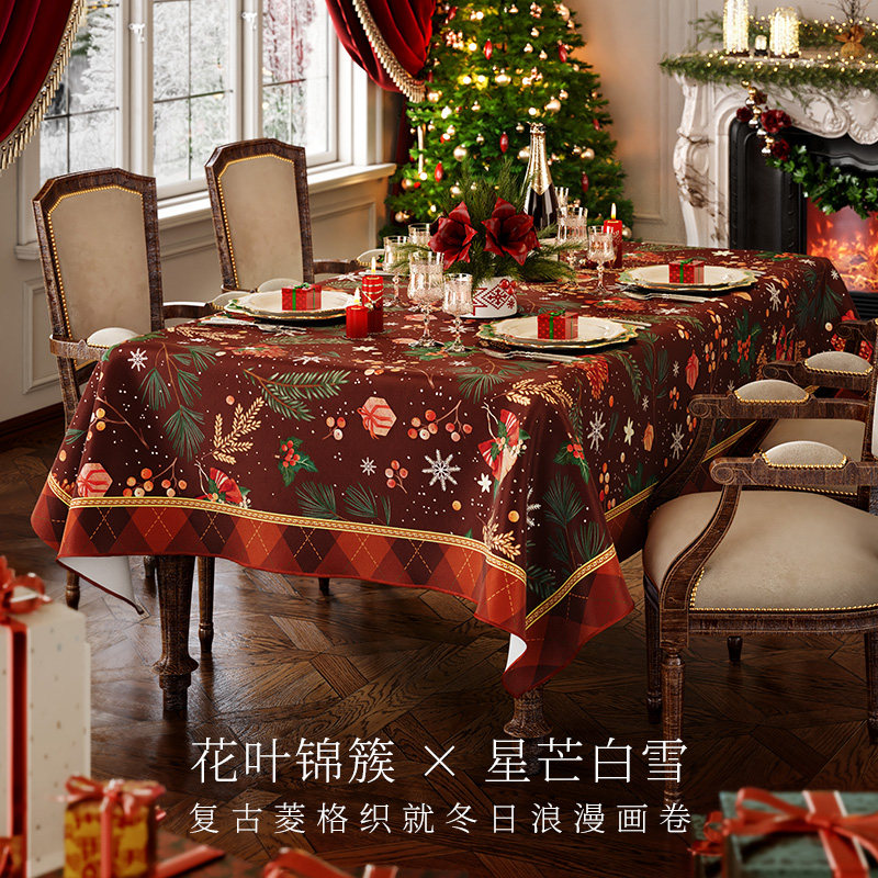 范居态度瑞雪新年美式复古圣诞桌布红色喜庆氛围感长方形餐桌布艺,居家布艺,桌布,淘宝优惠券,粉丝福利购,淘宝优惠卷