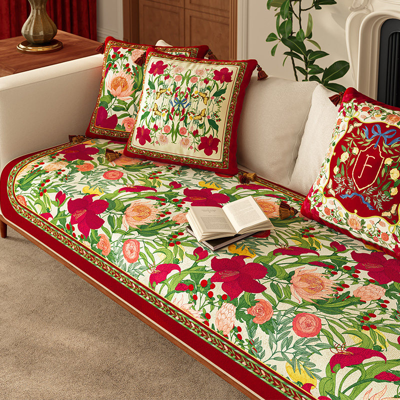 范居态度簇锦红色婚庆气垫感美式复古沙发垫子四季通用坐垫沙发套,居家布艺,沙发垫,淘宝优惠券,粉丝福利购,淘宝优惠卷