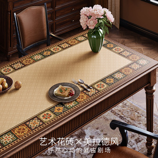 轻奢高级感长方形桌面保护垫 美拉德皮革餐桌垫防水防油防烫美式