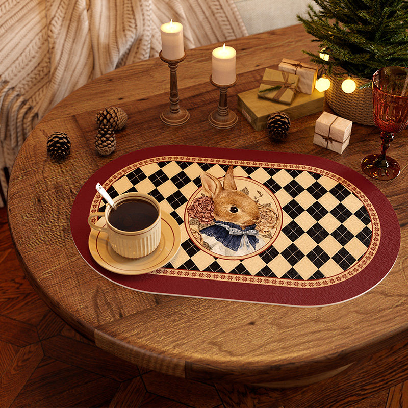 范居态度萌兔赐福红色美式圣诞皮革西餐垫防水防油碗垫隔热垫盘垫,居家布艺,餐垫,淘宝优惠券,粉丝福利购,淘宝优惠卷